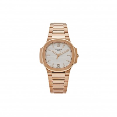 PATEK PHILIPPE NAUTILUS 'LADIES' AUTOMATIC ROSE GOLD SILVERY OPALINE DIAL WATCH 7118/1R-001